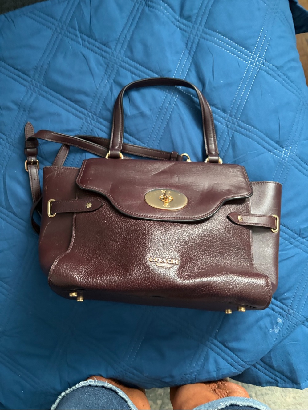 Coach Burgundy Leather Satchel with Gold Hardware